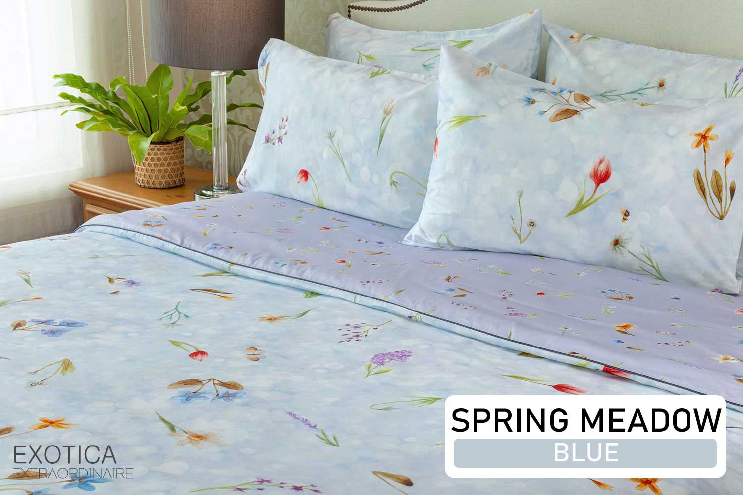 EXOTICA ชุดผ้าปูที่นอนรัดมุม+ปลอกหมอนหนุน ลาย Spring Meadow สำหรับเตียง 6 ฟุต / 5 ฟุต / 3.5 ฟุต (ผ้าปู ปลอกหมอน) ราคา 1,610 บาท*ส่งฟรี