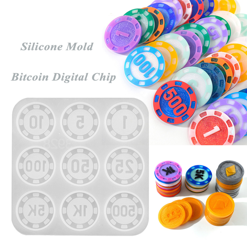 LUCHY WATCHES Commemorative Collection Coins Digital Chip Entertainment Game Casting Mould Resin Molds Crystal Epoxy Bitcoin Silicone Mold