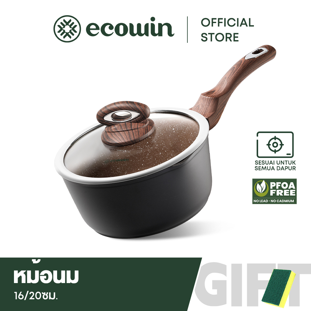 Ecowin Maifan stone pot, marble coated pan, ceramic pot, milk pot, non-stick bottom for household use, size 16/20 cm. ราคา 396 บาท*ส่งฟรี