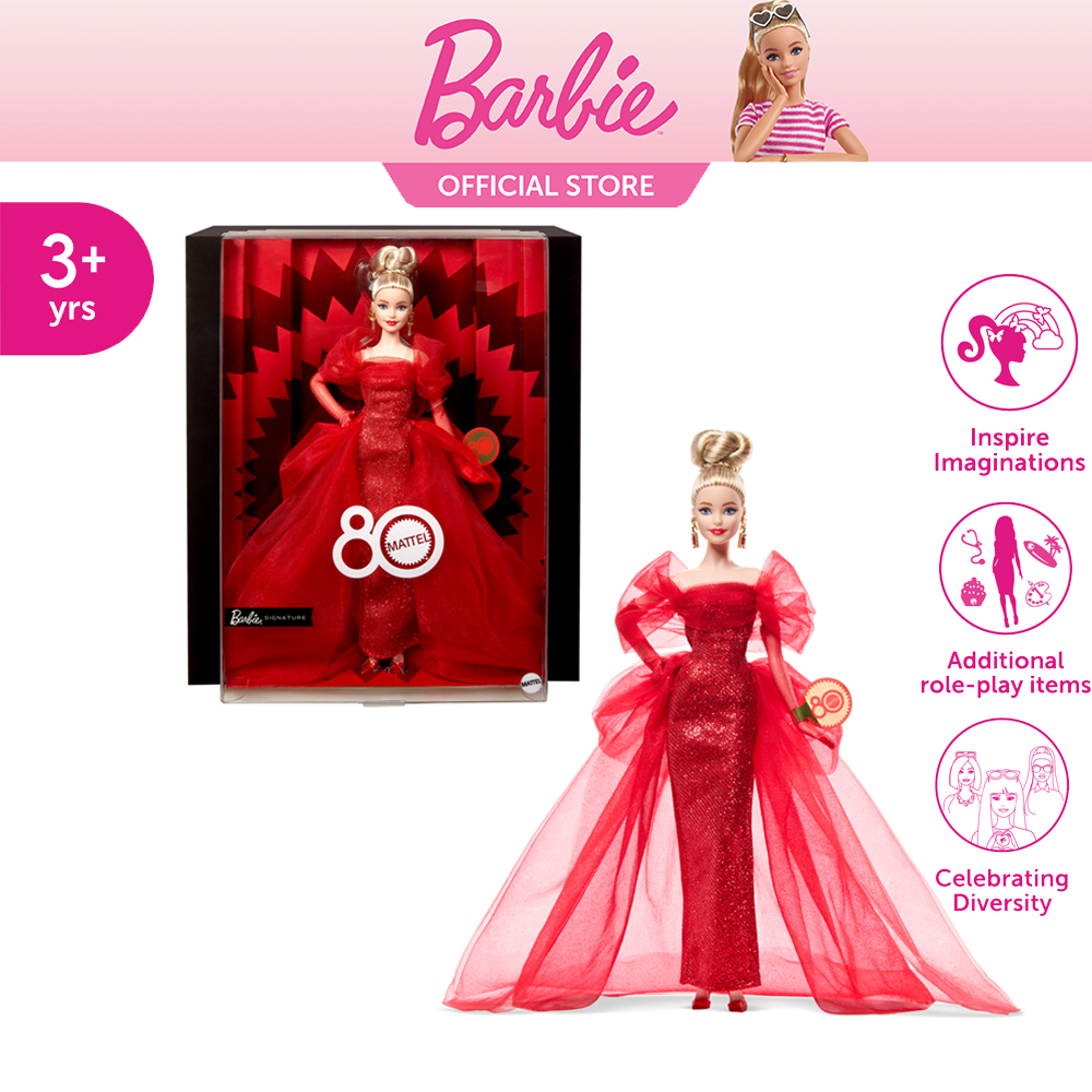 Barbie Signature Mattel 80th Anniversary Ruby Red Dolls บาร์บี้ ซิกเนเจอร์ ตุ๊กตารูบี้เรด รุ่นครบรอบ 80ปีแมทเทล JBJ17 ID ราคา 3,225 บาท*ส่งฟรี