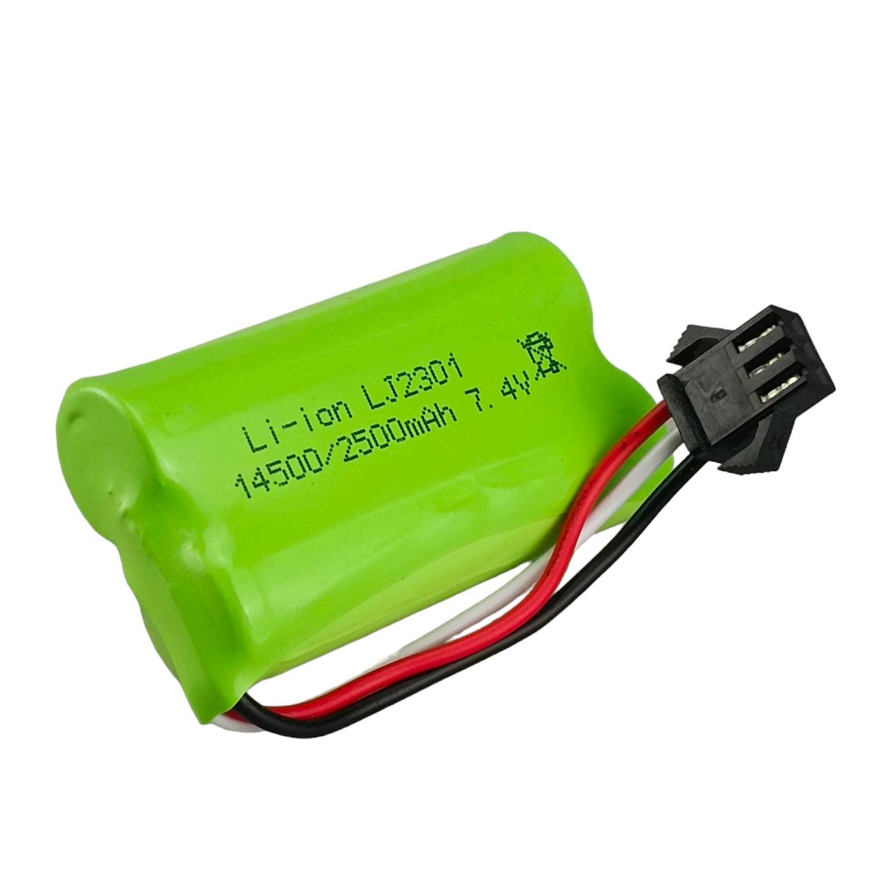 แบตเตอรี่ 7.4V. 2500 mAh. Li - ION # 14500 มีปลั๊กแบบสามสาย SM-3P ใช้สำหรับรถบังคับ ปืนของเล่น ราคา 400 บาท*ส่งฟรี