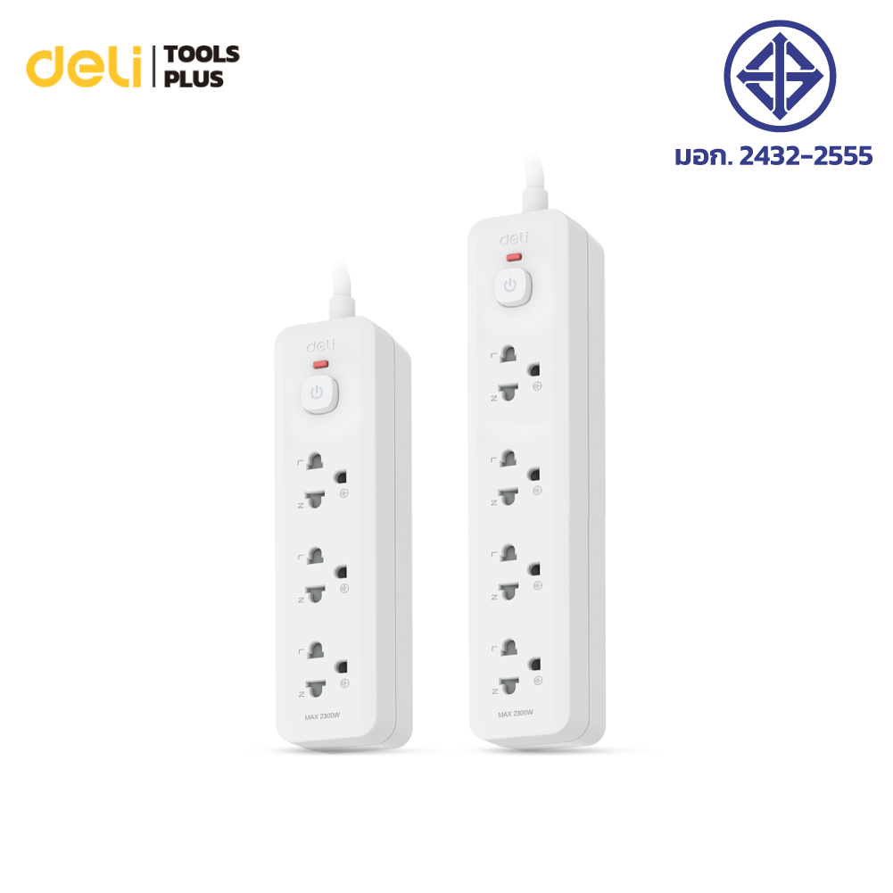 Deli Power Socket, Extension Cord, 3-Prong Plug, Power Strip, Extension Cord, 3.5 Meter Long Cable, 2300W, Fire-Resistant Material 750 °C According to Tis Standards, 3-Year Warranty Power Socket ราคา 169 บาท*ส่งฟรี