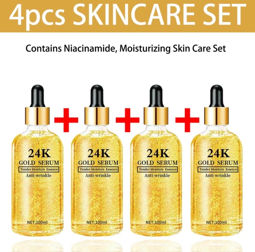4pcs/ เซรั่มทองคำ 24K ให้ความชุ่มชื้น และให้ความชุ่ม ชิ้น พร้อมโซลูชั่น Niacinamide 100ml ซื้อ 2 แถม 2 โปรโมชั่น ฟรี สกินแคร์ Skincare