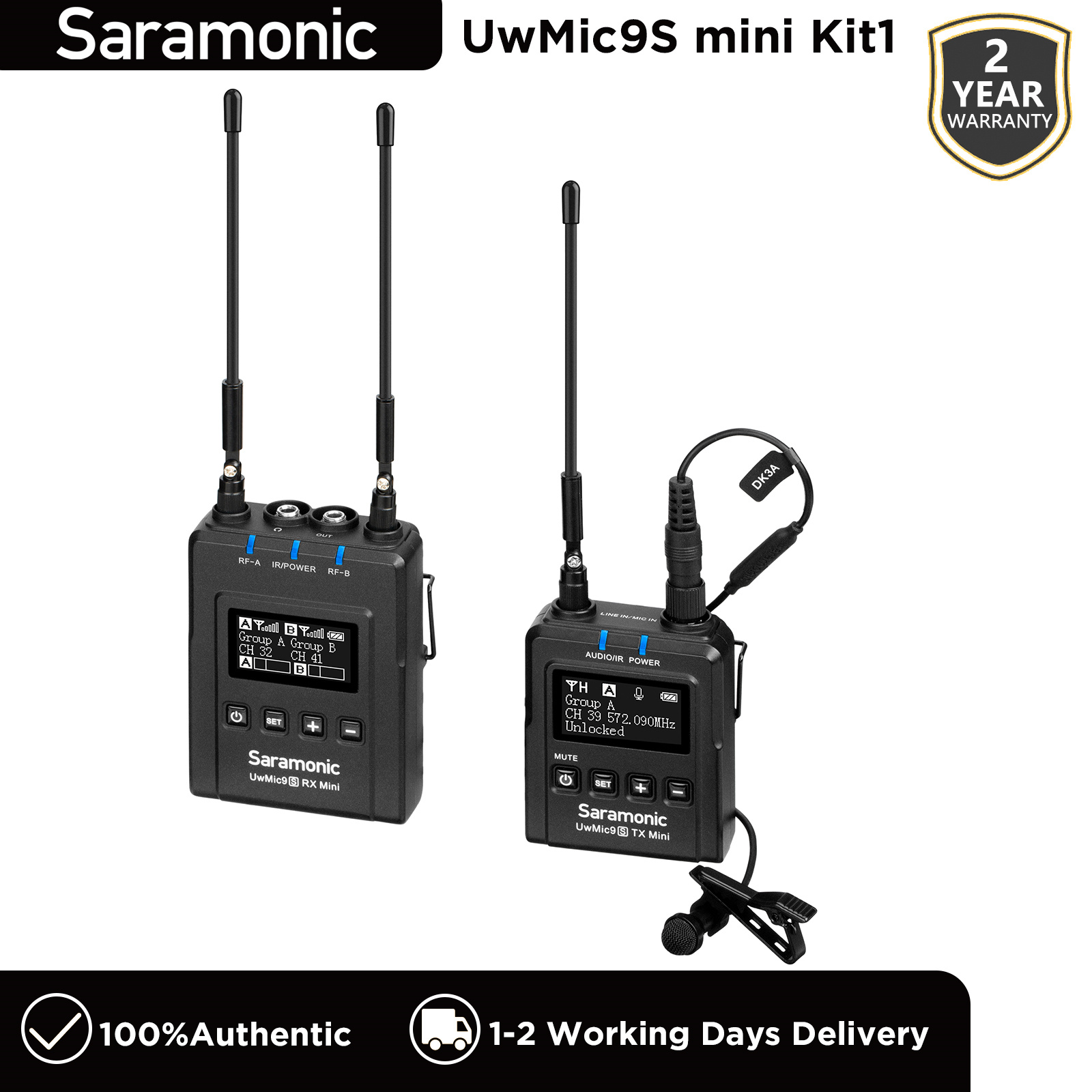 Saramonic UwMic9S Kit1/Kit2 Mini UHF Wireless Lavalier Microphone With Mono/Stereo, Audio Monitor For DSLR Camera Camcorder Live Streaming Podcast Video Recording ราคา 12,250 บาท*ส่งฟรี