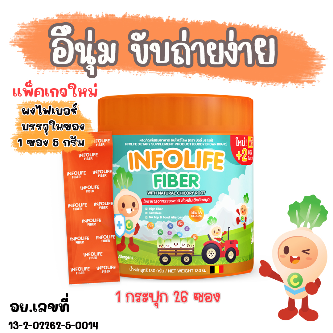 ไฟเบอร์เด็ก แก้ท้องผูกเด็ก Infolife Fiber สำหรับเด็ก ท้องผูก อึแข็ง ถ่ายยาก ผสมในนม น้ำผลไม้ น้ำหวาน โยเกิร์ต ได้ ไม่ใช่ ยาระบาย เลิกสวนก้น ราคา 590 บาท*ส่งฟรี