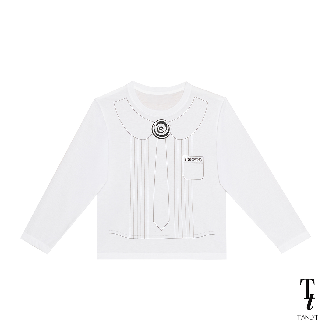 TandT - JOHN T-SHIRT - JOHN PRINTED LONG SLEEVES T-SHIRT เสื้อยืดคอกลมแขนยาว สกรีนลายเสื้อคอบัวเนคไทดอกกุหลาบ ราคา 1,850 บาท*ส่งฟรี
