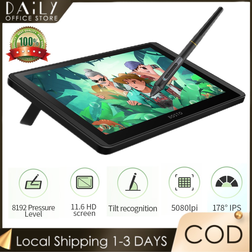 BOSTO 12HD-A H-IPS LCD แท็บเล็ตการวาดภาพกราฟิก 11.6 นิ้วขนาด 1366x768 จอแสดงผล 8192 ระดับความดันเทคโนโลยี Passive พร้อมฟังก์ชั่นเอียงรองรับ Windows MacOS USB-Powered แท็บเล็ตการวาดภาพการบริโภคต่ำ ราคา 3,490 บาท*ส่งฟรี