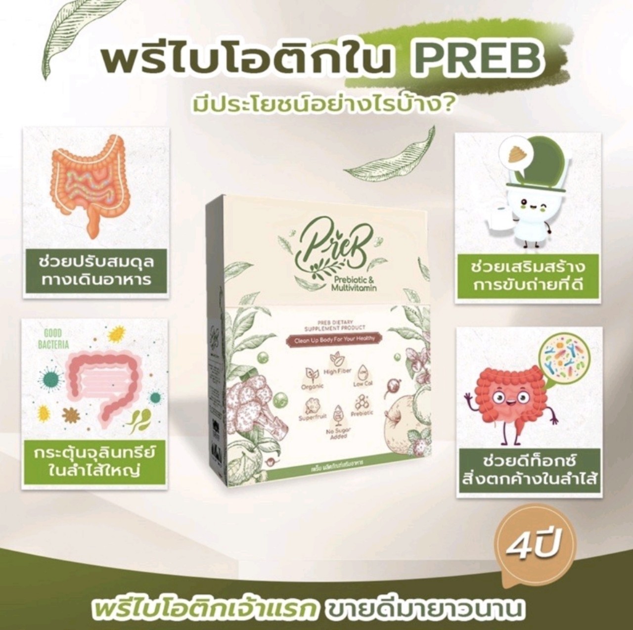 Preb เพร็บ ดีท็อกซ์ พรีไบโอติกส์ 3 กล่อง ส่งฟรี PREB DETOX Prebiotics ออแกนิค 100%🌿 ลดน้ำหนัก ลีนไขมัน กระสับสัดส่วน ไม่ผสมยาถ่าย (1 กล่อง 10 ซอง) ราคา 1,900 บาท*ส่งฟรี