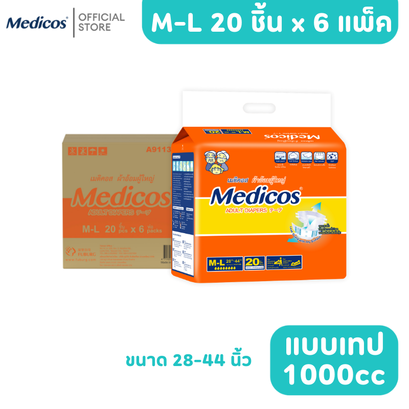 Medicos Adult Diaper/ TAPES/ Size M-L/20PCS/6PACK/1CTN/1000cc/ Value diaper ราคา 1,790 บาท*ส่งฟรี