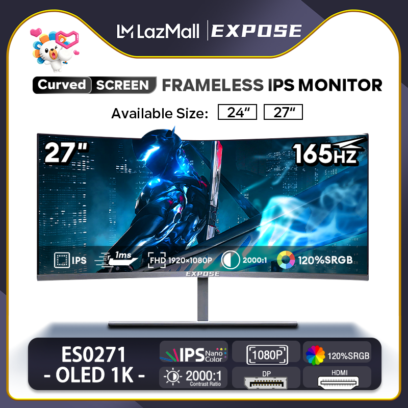 Expose 27 inch computer monitor 165Hz 4K monitor 24 inch 100Hz Full curved screen Ultra HD LED monitor IPs 1Ms hdmi/dp/vga 1 year warranty ราคา 3,599 บาท*ส่งฟรี