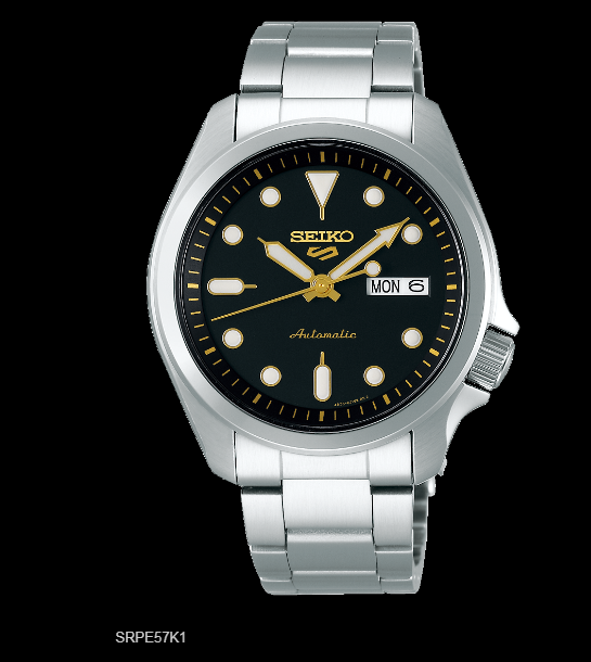 Seiko 5 black store and gold