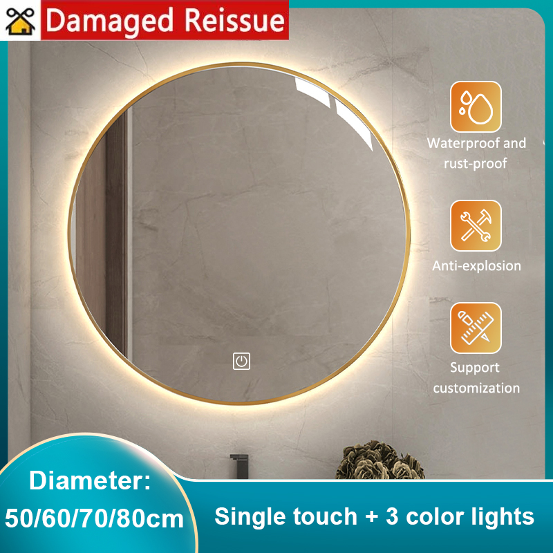 kingdom Round Smart Mirror 3 Colors LED Light Lighting Mirror Dressing Mirror Wall Mounted Bathroom Mirror Bedroom Mirror Waterproof Mirror Stepless Dimmable Smart Mirror Hotel Mirror Toilet Lighting Mirror ราคา 2,100 บาท*ส่งฟรี