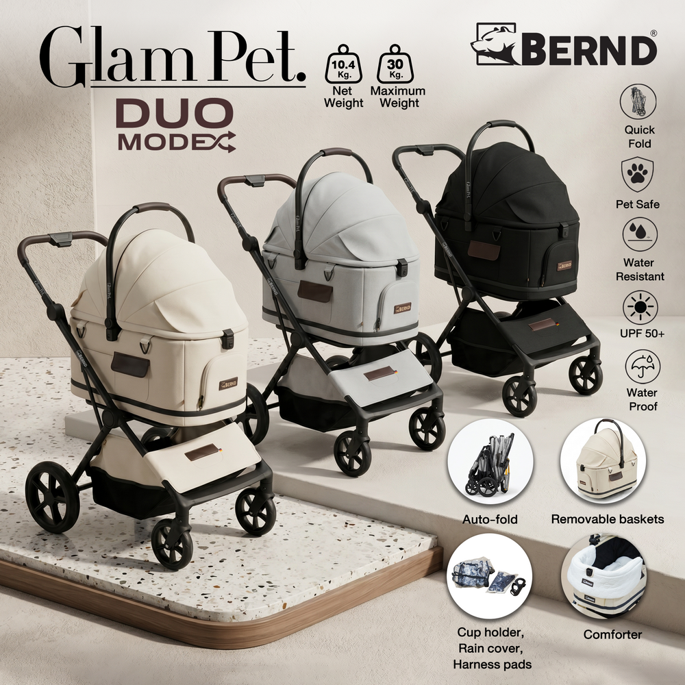 อุปกรณ์และอาหารสัตว์เลี้ยง BERND Model Glam Pet (Duo Mode) รถเข็นสัตว์เลี้ยงและคาร์ซีทพับได้โดยไม่ต้องถอดตะกร้า ราคา 16,800 บาท*ส่งฟรี