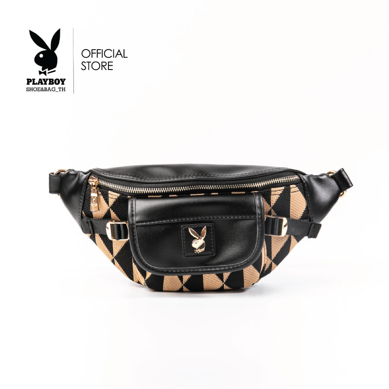 Playboy ST-BS232PB090 women's waist belt chest bag with 3-sided weaving design, black and brown ราคา 1,345 บาท*ส่งฟรี