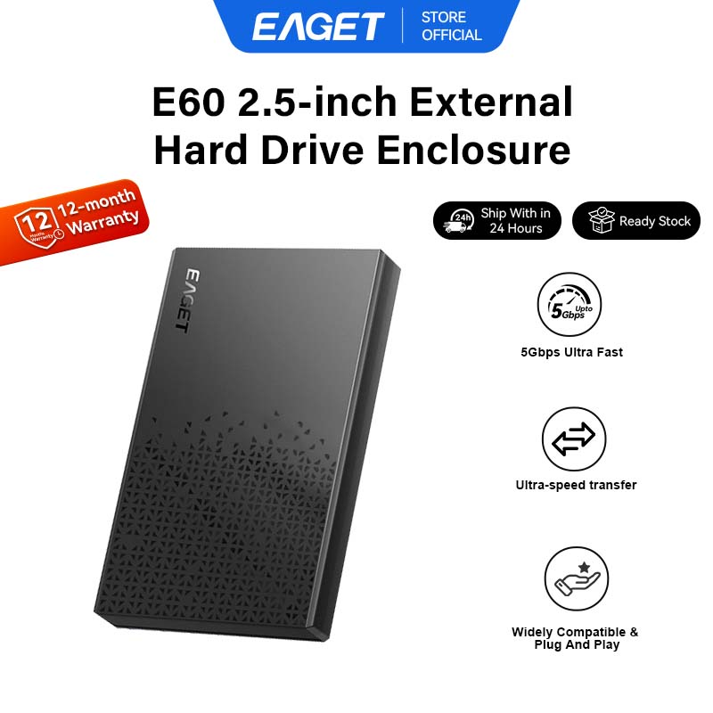 Eaget E60 2.5 Inch Hard Disk Box, Converts Sata to USB 3.0, Supports Uasp, Hdd Ssd Case Thickness 7Mm/9.5Mm, No Tools Required, Easy to Carry, Hard Disk Not Included. ราคา 127 บาท*ส่งฟรี