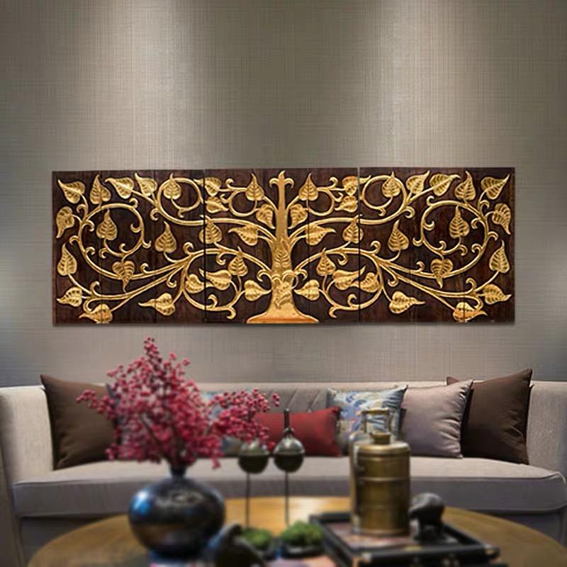Carved wood Bodhi tree stick wall pad pad wood carving of sheep wood decoration stick wall decoration coffee shop decoration home dress BMW3 PCs wall mount free shipping LuckyThailand ราคา 12,900 บาท*ส่งฟรี