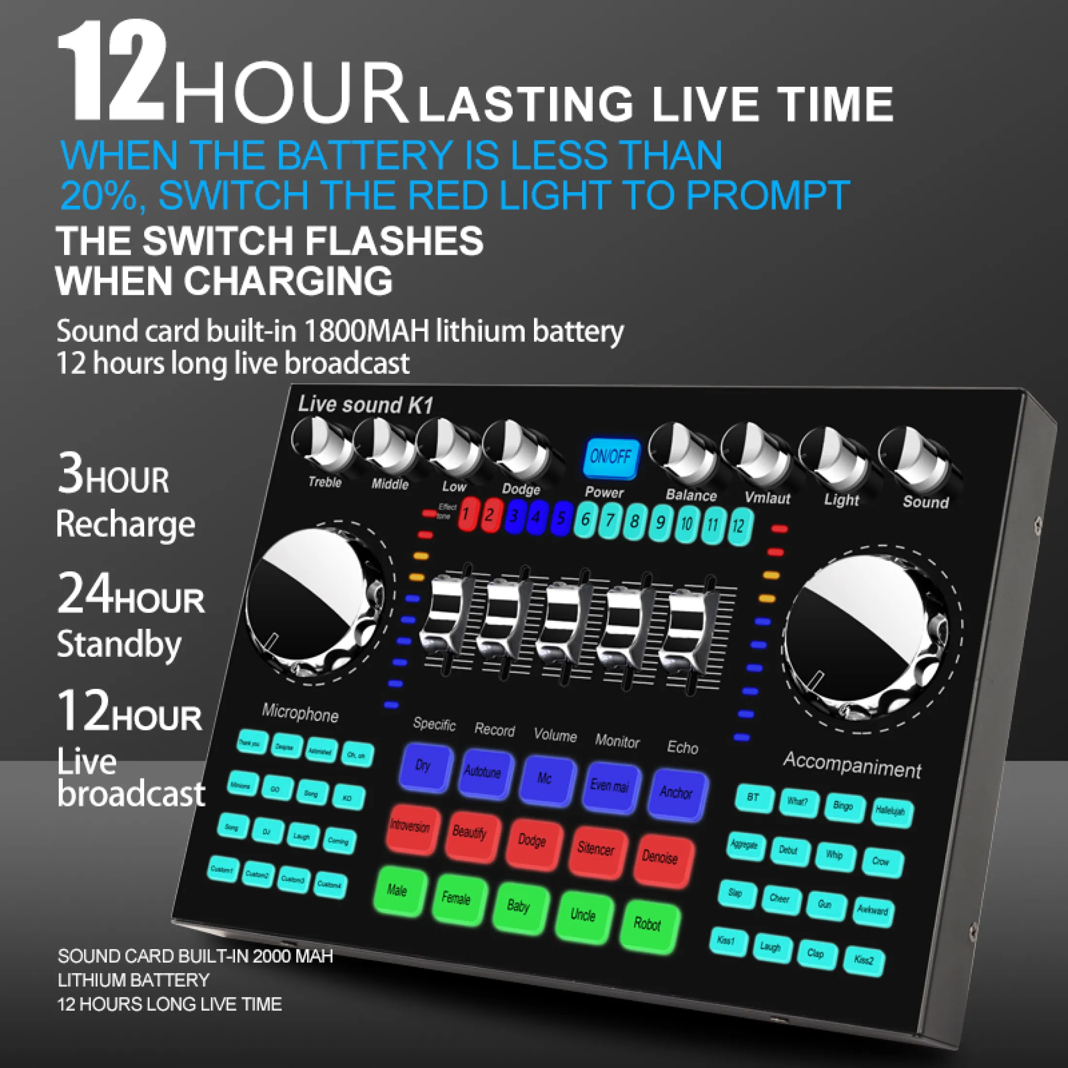 Fauge K1 Computer Phone Voice Changer HiFi Live Sound Card Mixer Board Streaming Audio 5.0 Universal