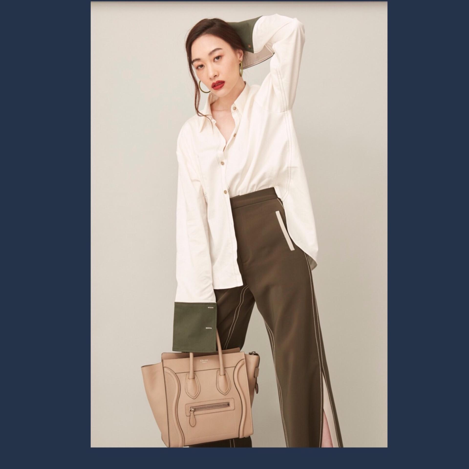 seamofficial - Wide Leg Trousers With Side Slit กางเกงขายาวเอวสูงผ่าข้าง