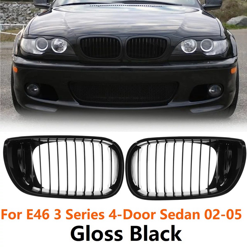 Matte Black Front Grilles Grill For BMW E46 02-05 Touring/Saloon 4 Door  Facelift