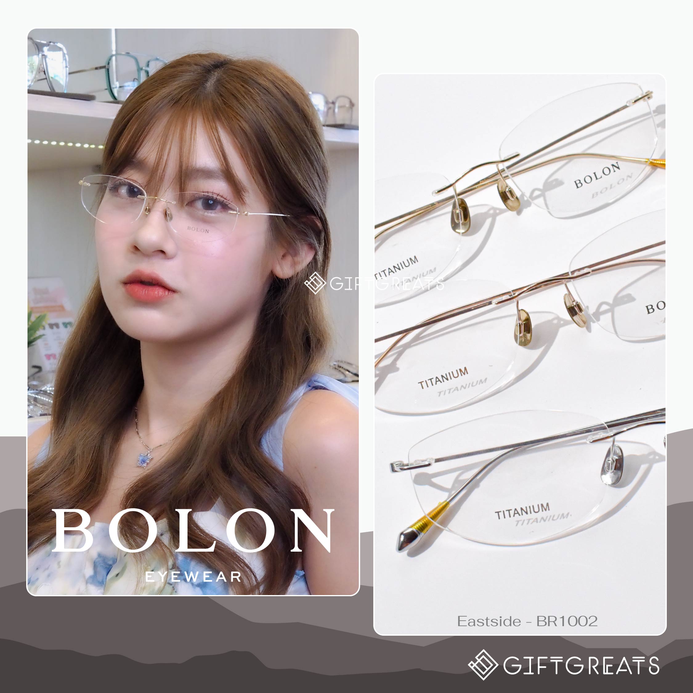 Bolon Eastside Br1002 - Fw25 Bolon Eyewear Rimless Eyeglass Frames, There Are Specific Frame Styles and Lenses Available, Free Eye Prescription. ราคา 5,200 บาท*ส่งฟรี