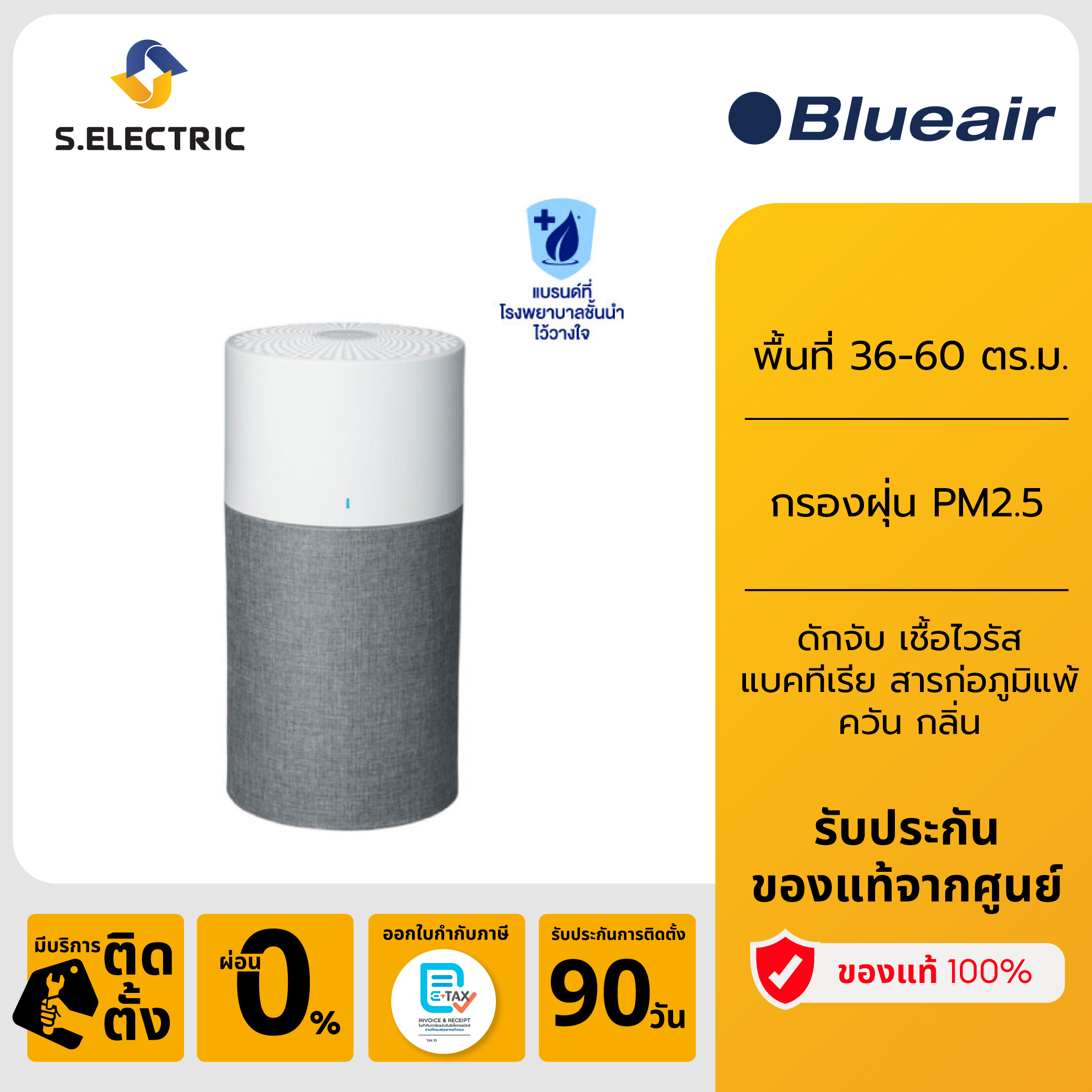 Blueair Air Purifier เครื่องฟอกอากาศ รุ่น Blue 3410 สำหรับขนาดพื้นที่ 36 - 60 ตร.ม. *Blueair หนึ่งในแบรนด์ที่โรงพยาบาลไว้วางใจ* ราคา 8,099 บาท*ส่งฟรี