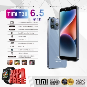 สินค้า TIMI T30 โทรศัพท์มือถือ จอใหญ่ 6.5 นิ้ว แบตเตอรี่ 4000mAh กล้อง 13MP | ประกันศูนย์ไทย 8 เดือน (4+64GB) Blue / สีฟ้า