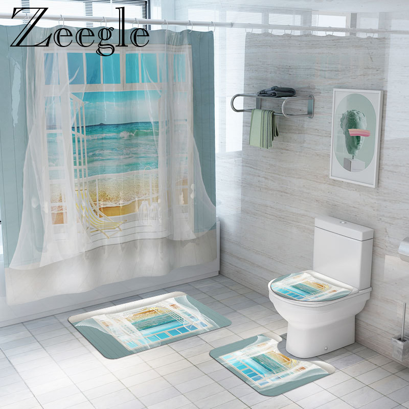 Funny Bathroom Mat Shower Room Bath Mat And Shower Curtain Set Polyester Waterproof Bath Curtain 180x180cm With Bathroom Mat Set