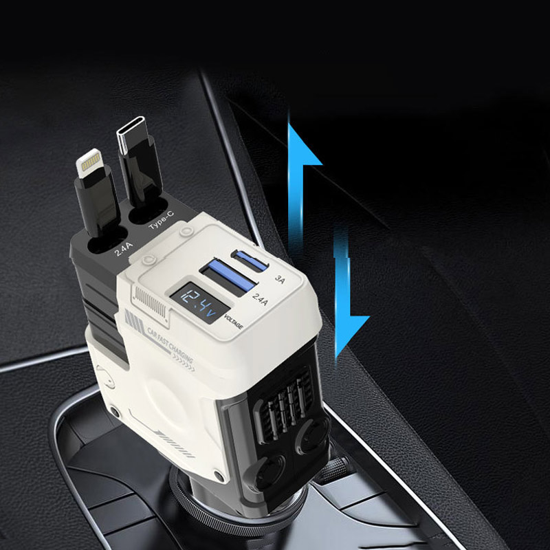 ที่ชาร์จในรถ หัวชาร์จในรถ สายชาร์จในรถยนต์ fast charging อะแดปเตอร์ชาร์จเร็ว สายยืดหดได้ Type-C USB Lightning ราคา 398 บาท*ส่งฟรี