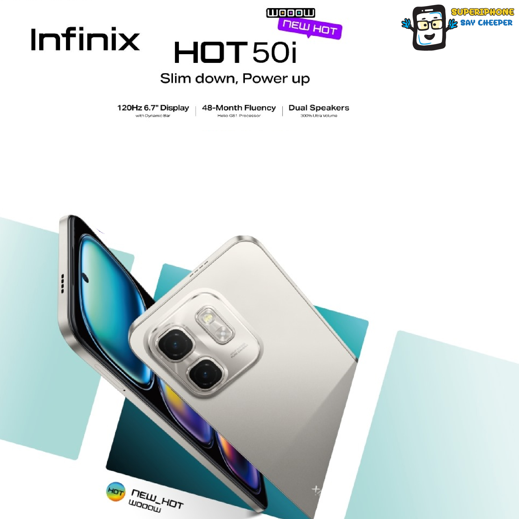 Infinix Hot 50i(4+256GB) สมาร์ทโฟนดีไซน์สวยจอใหญ่ อัพเกรดความมันส์ ราคา 3,757 บาท*ส่งฟรี