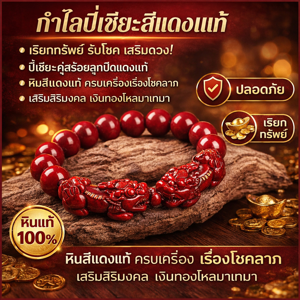 [ดึงดูดความมั่งคั่ง + รับทรัพย์ ] สร้อยข้อมือปี่เซียะซินนาบาร์นำโชค เครื่องประดับมือ สร้อยข้อมือปี่เซียะ ดึงดูดทรัพย์ เรียกทรัพย์ ค้าขาย เสริมดวง เพิ่มโชคลาภ