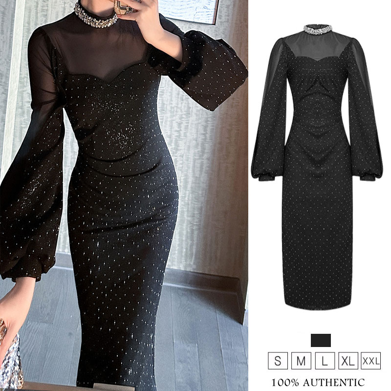 ZYHT EraVogue Váy nữ Váy đen Váy tay áo đèn Váy Sequin Váy công sở Váy Hi-So Váy cổ điển Váy bảo hộ lao động Váy dạ hội 21556