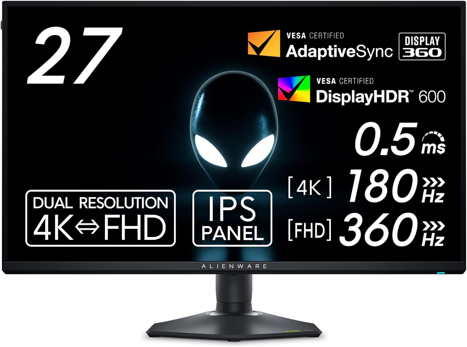 Alienware AW2725QF 27 Inch 4K UHD (3840x2160) Gaming Monitor, 360Hz, Fast IPS, 0.5ms, NVIDIA G-SYNC Compatible, 95% DCI-P3, HDR600, Dolby Vision, USB-C, DisplayPort, 2x HDMI, 4x USB, 3 Year Warranty ราคา 21,999 บาท*ส่งฟรี