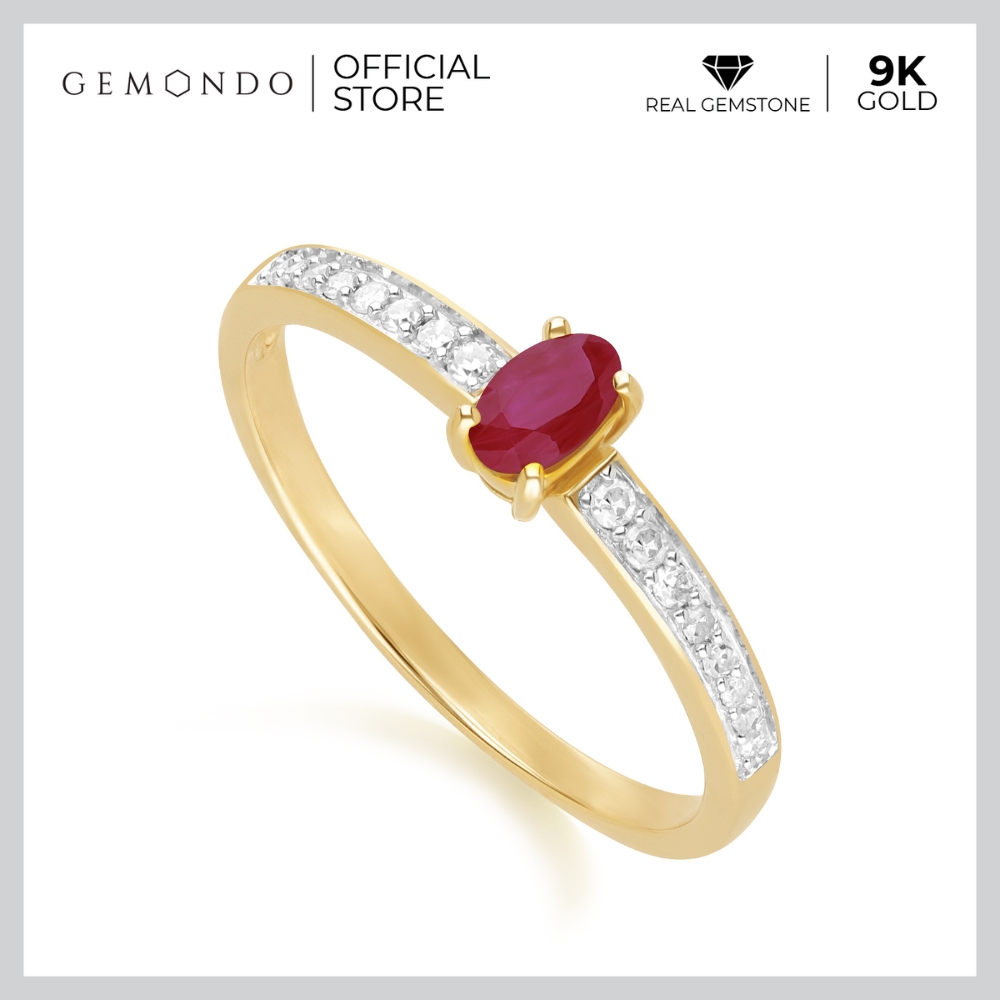 แหวน GEMONDO 9K Gold Oval Ruby & Diamond Classic Engagement : พลอยทับทิม, พลอยทับทิม, พลอยสีแดง ทอง 9k ราคา 10,900 บาท*ส่งฟรี