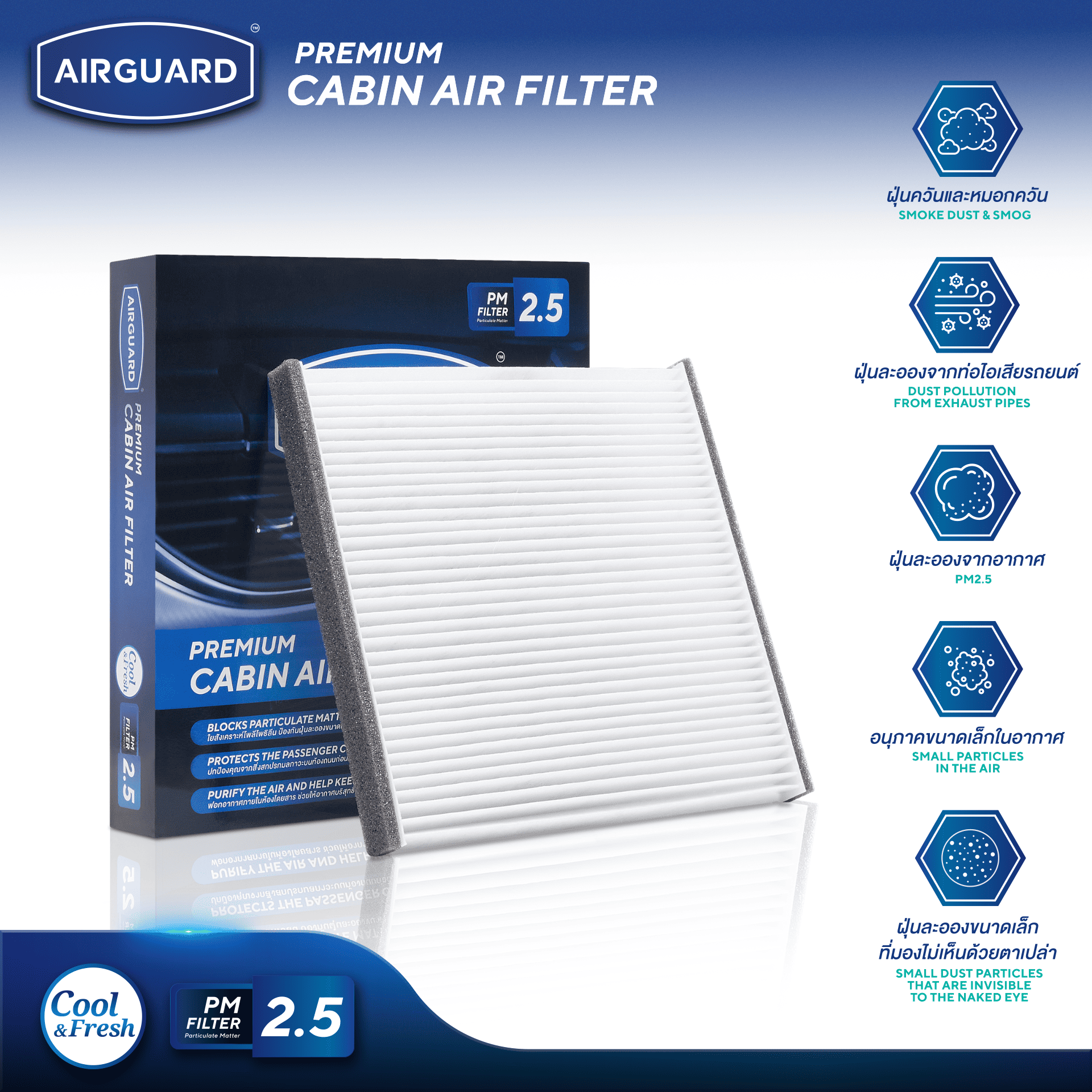อุปกรณ์ประดับยนต์และชิ้นส่วนยานยนต์ TOYOTA ALTIS 2003-2007 กรองแอร์รถยนต์ Airguard [PM2.5]