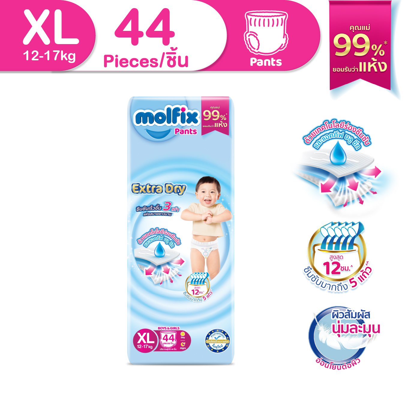 Molfix Molfix Extra Dry Pants XL 44 Pieces ราคา 239 บาท*ส่งฟรี