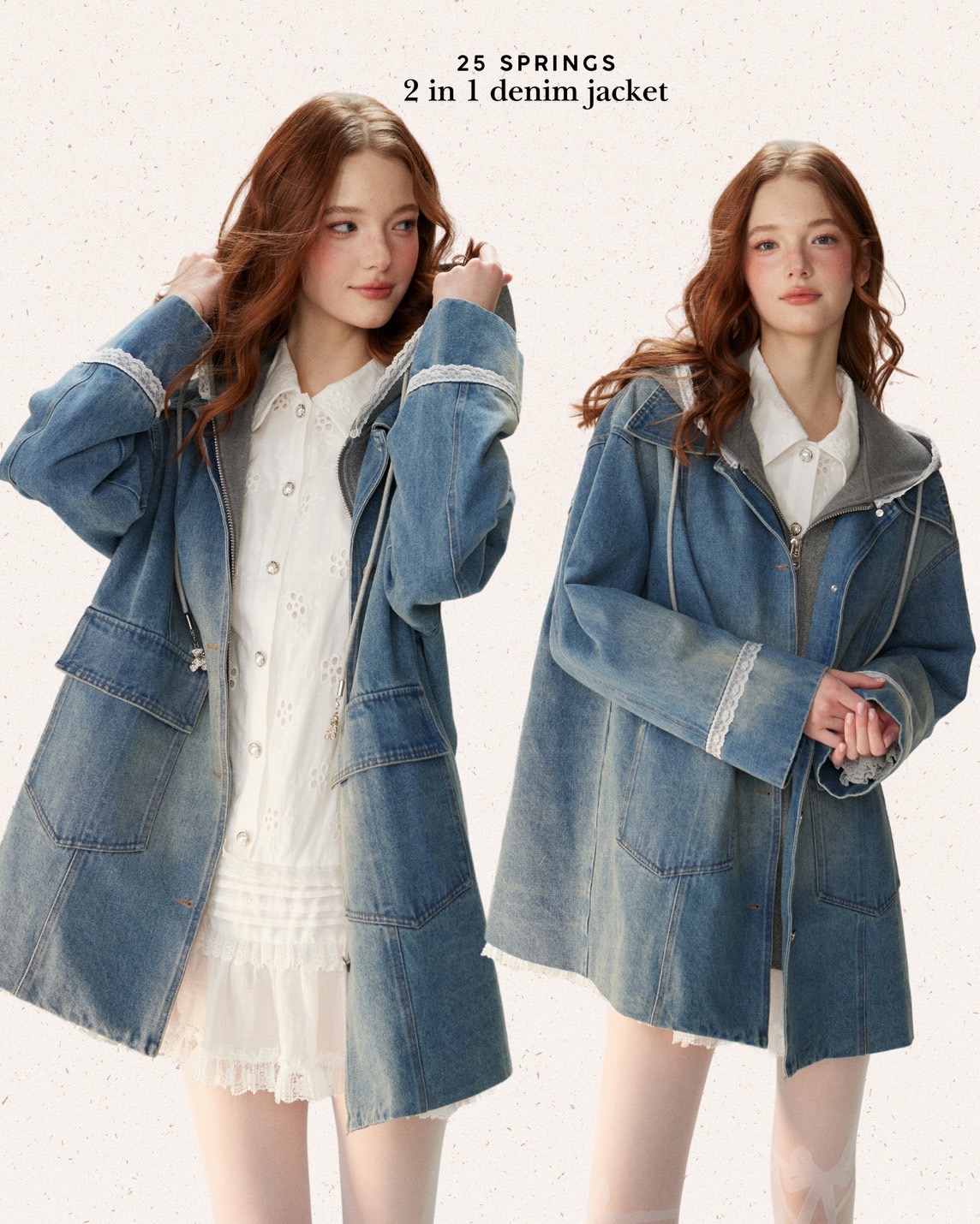 สินค้าลิขสิทธิ์แท้ IRIS BOUTIQUE TM Spring3 IJ73078 2 in 1 denim jacket แจ็คเก็ต สไตล์วินเทจ ใส่เที่ยว เนื้อผ้าดี ราคา 2,603 บาท*ส่งฟรี