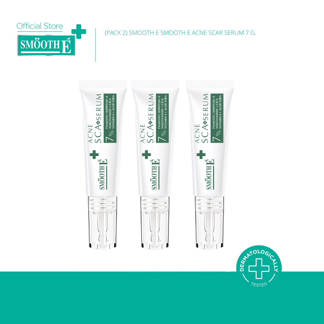 (แพ็ค 3) Smooth E Smooth E Acne Scar Serum 7g. เซรั่มลดเลือนรอยแผลเป็นจากสิว ลดเลือนจุดด่างดำ หลุมสิว แผลผ่าตัด แผลเป็นชนิดนูน แผลคีลอยด์ ผลัดเซลล์ผิวอย่างอ่อนโยน ราคา 1,075 บาท*ส่งฟรี