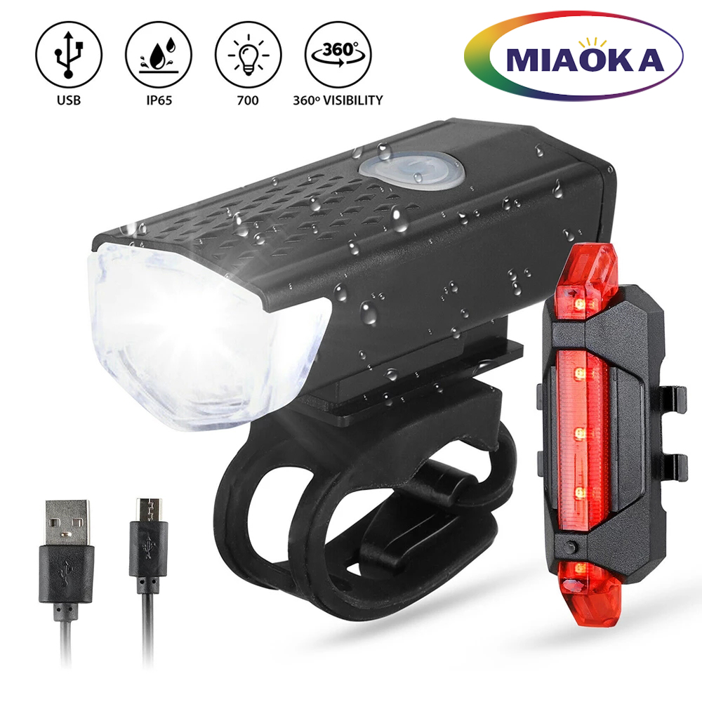 เกี่ยวกับสินค้า MIAOKA Bicycle Light ไฟจักรยาน LED ไฟหน้าแบบชาร์จไฟ USB ไฟหน้าและไฟท้ายจักรยาน ไฟเตือนความปลอดภัยสำหรับจักรยาน ไฟจักรยานกันน้ำ ไฟฉาย