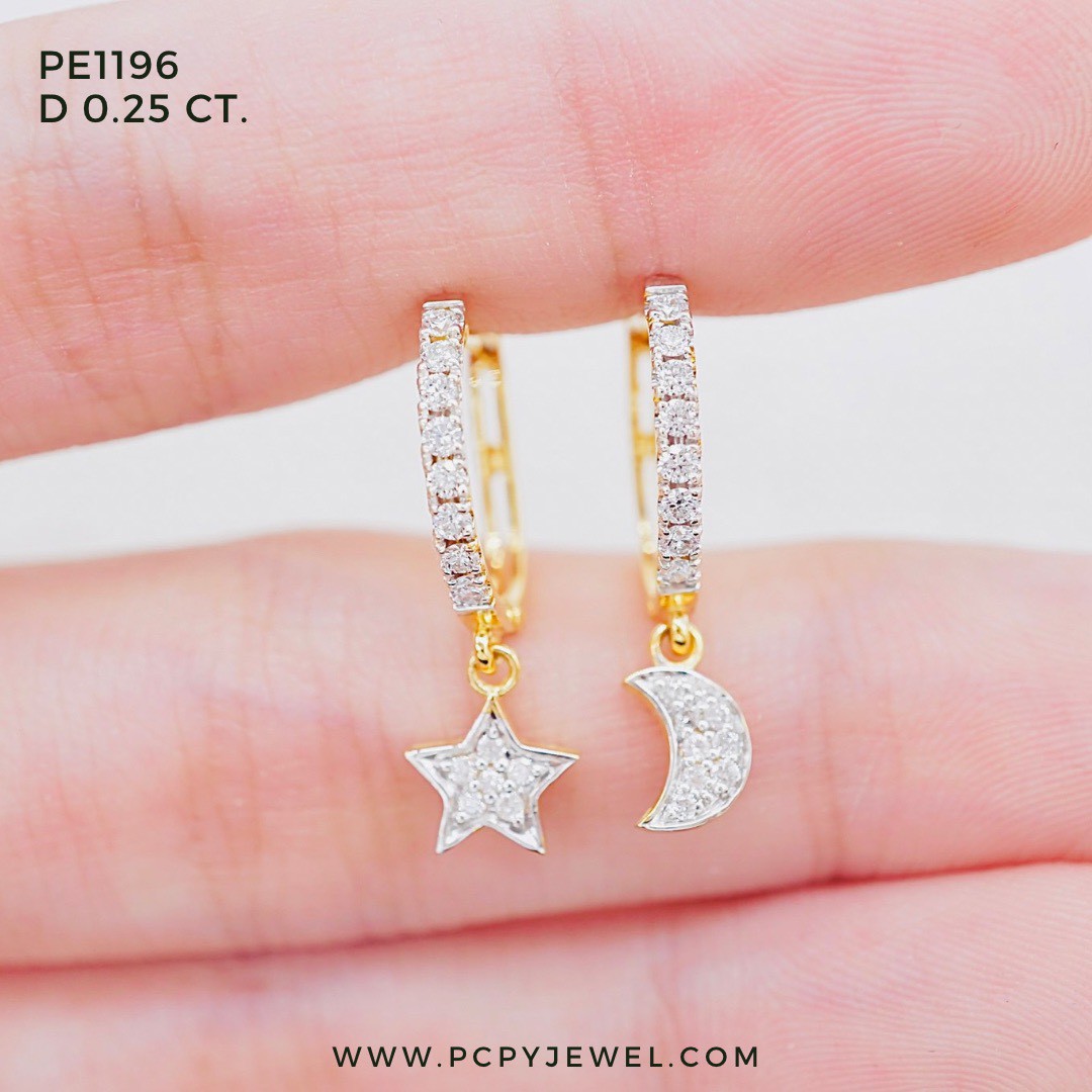 [Pcpy Jewelry] Genuine Diamond Hoop Earrings 💎 9K Genuine Gold (37.5% Gold) 100% Genuine Diamonds, Belgian Cut [9Kpe1196] ราคา 24,990 บาท*ส่งฟรี