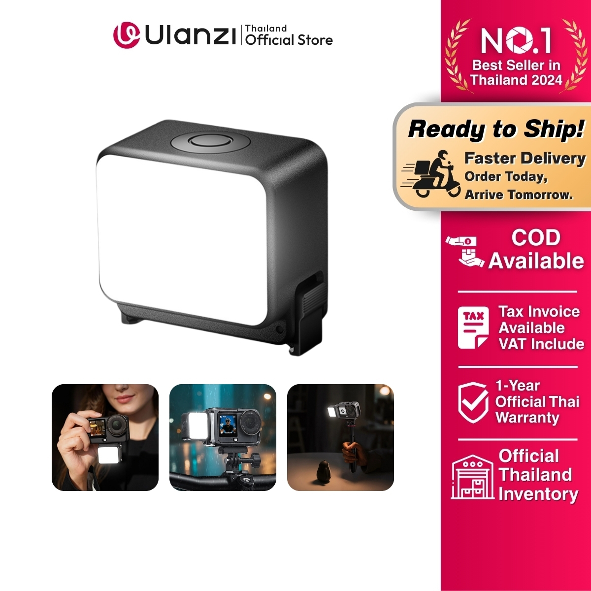 Ulanzi Lm24 Camera Light for Dji Osmo Action 6/ Nano, Quick Release System, Waterproof Ipx5, Video Recording, Vlog Content. ราคา 479 บาท*ส่งฟรี