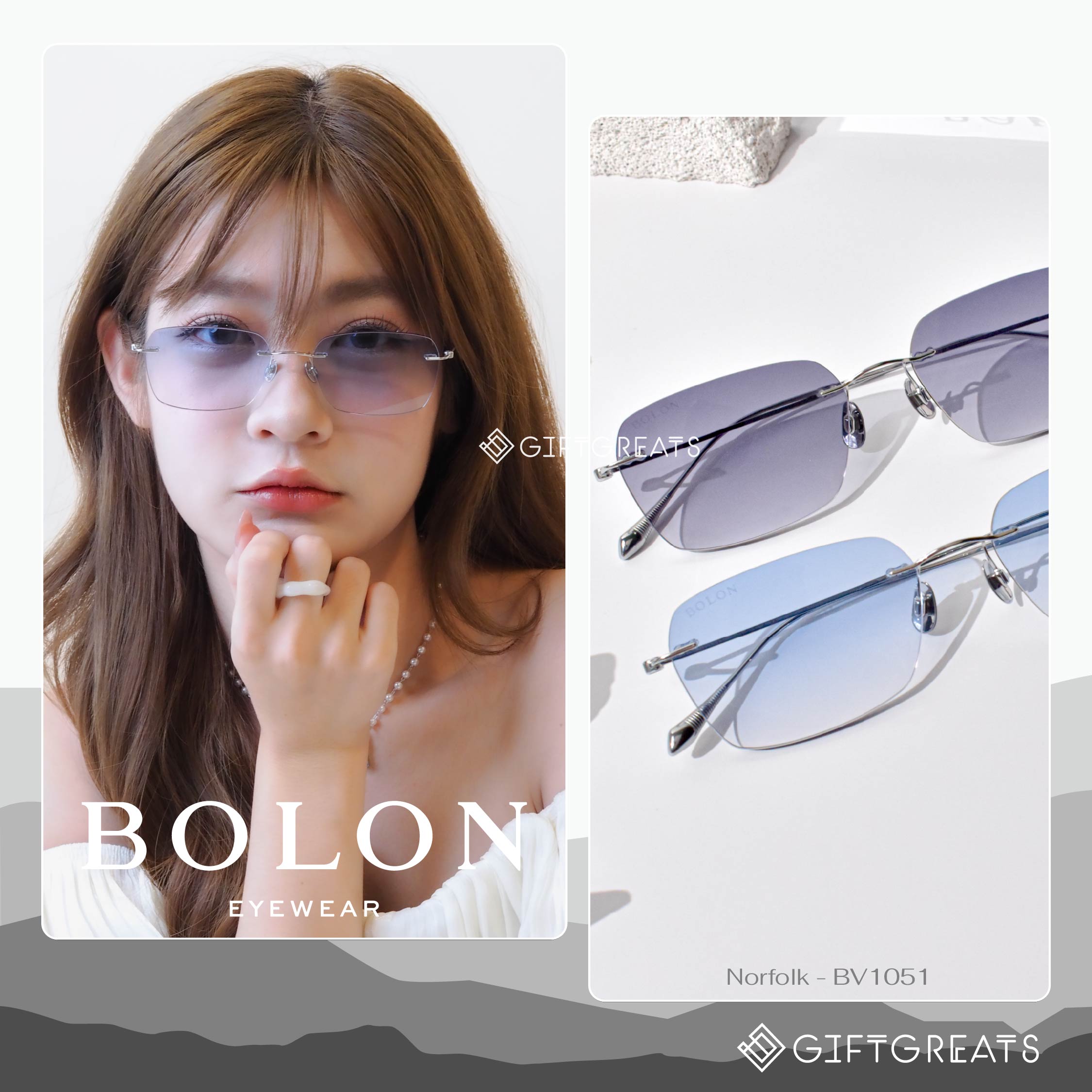 Bolon Norfolk Bv1051 - Fw25 Bolon Eyewear Sunglasses Frameless Sunglasses, Perforated Frame, Rimless ราคา 6,500 บาท*ส่งฟรี