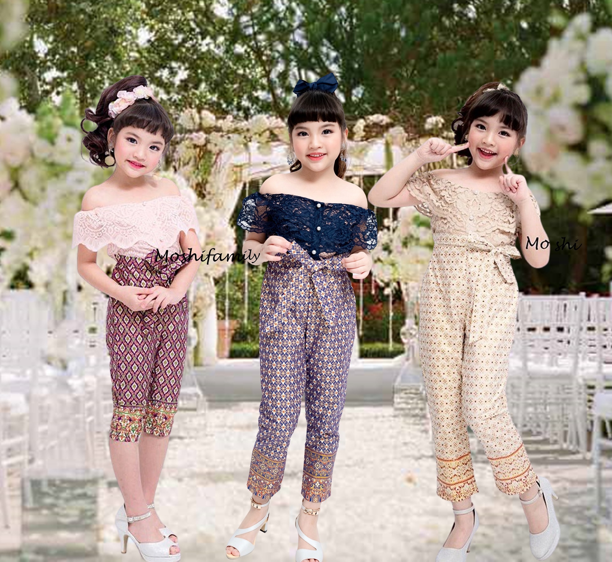 ชุดไทยประยุกต์ ชุดไทยเด็กหญิง Bussaba Jumpsuit ชุดไทยจัมพ์สูท จัมพ์สูทผ้าไทย ชุดไทยกางเกง กางเกงขายาว Thai Costume Pants ราคา 690 บาท*ส่งฟรี