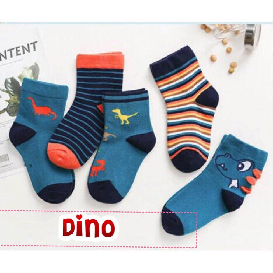 ถุงเท้า Set 5 คู่ รุ่น 0.5-5ขวบ ถุงเท้าเด็ก 5 คู่ คุณภาพดี น่ารัก ลายไดโนเสาร์  Dinosaur Robot น้องหมี พี่แมว น่ารัก พร้อมส่งจากในไทย