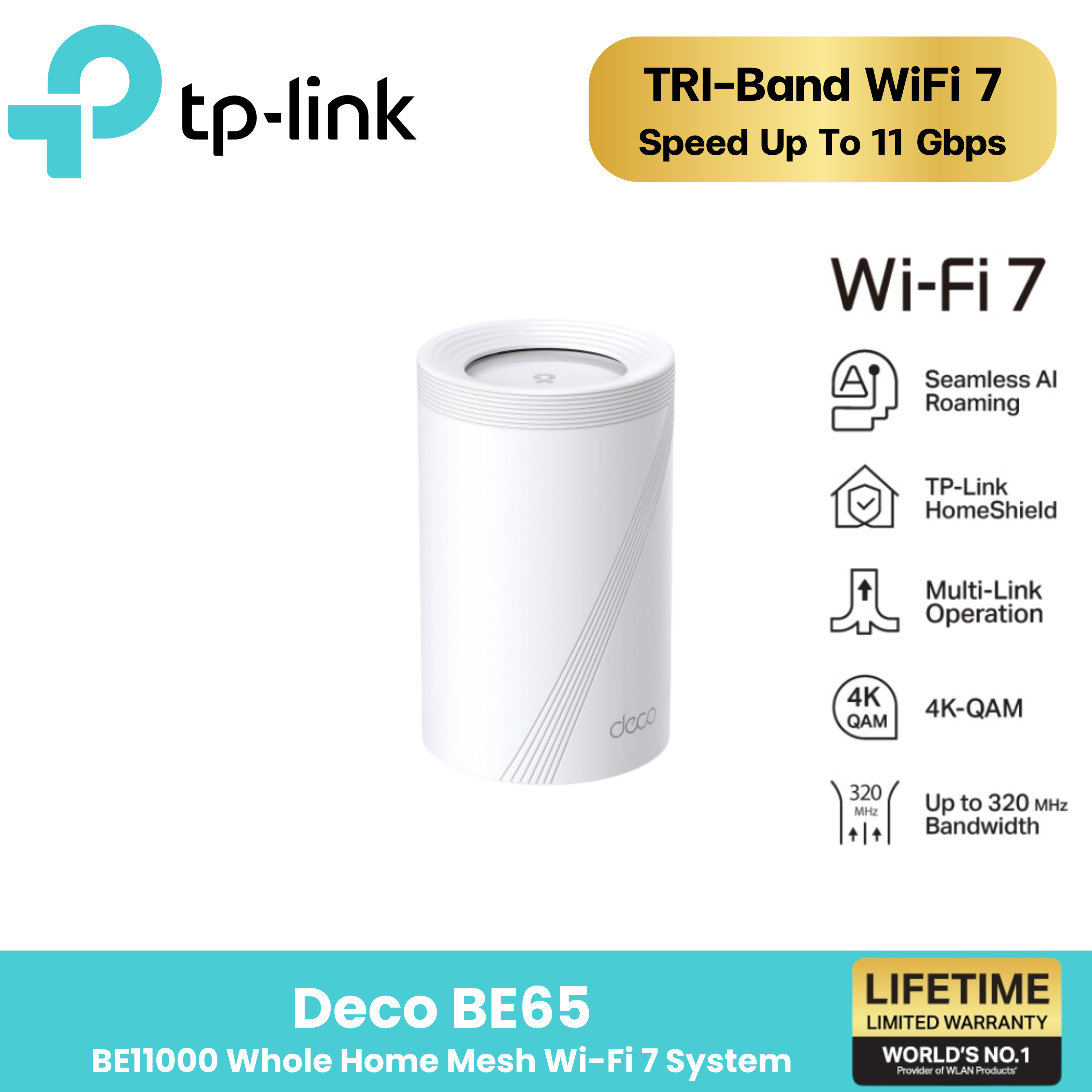 Deco BE65 | BE11000 Whole Home Mesh WiFi 7 System (1-Pack) ราคา 9,900 บาท*ส่งฟรี