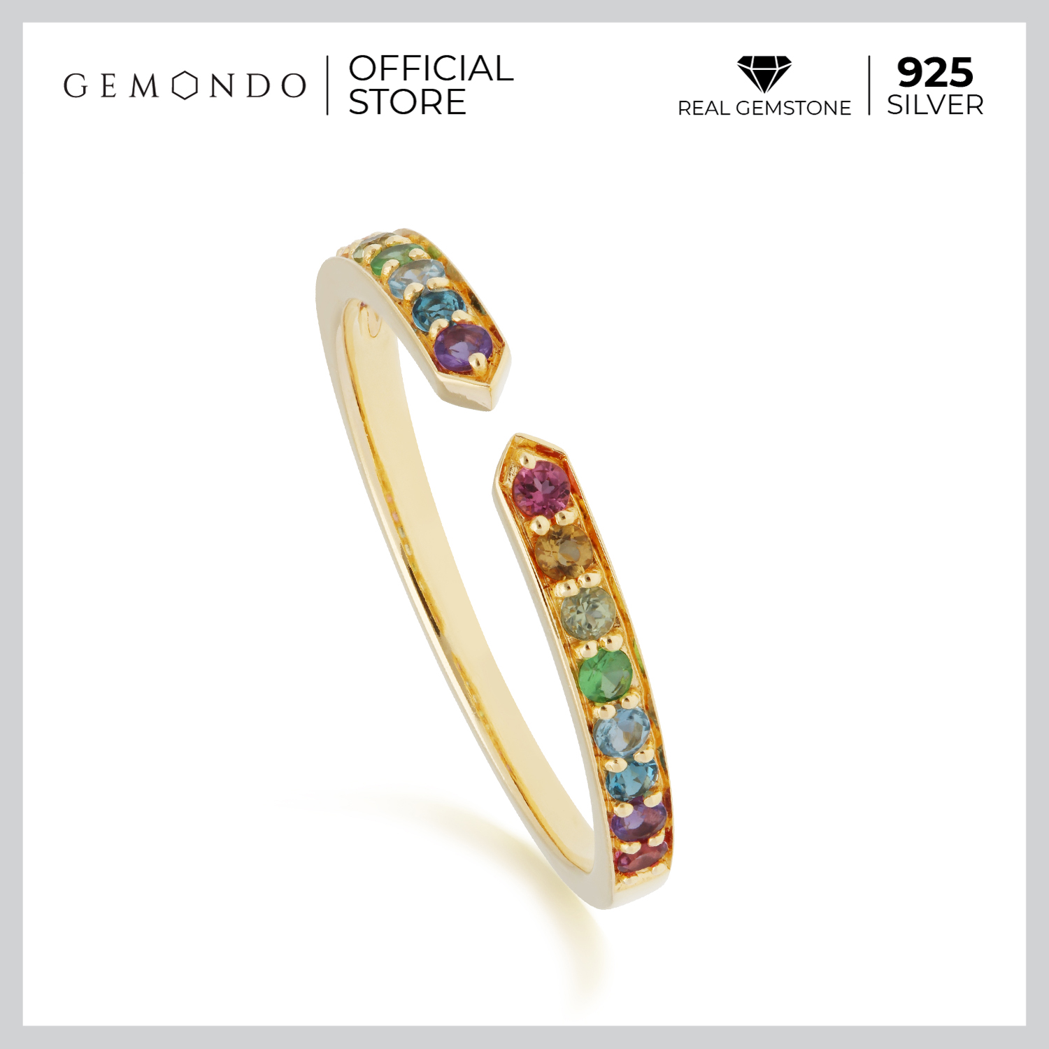 Gemondo Rainbow ring, 925 sterling silver, 22K gold plated, decorated with colorful gems. ราคา 2,635 บาท*ส่งฟรี
