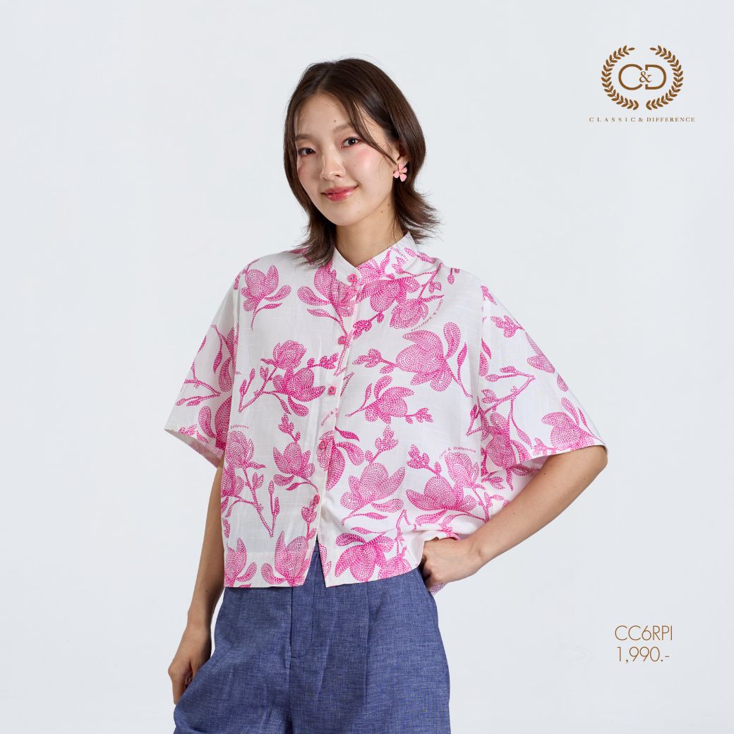 C&D Woman's Blouse Pink Flower Stitch Women's Shirt, Short Sleeves, Pink Cc6Rpi ราคา 1,990 บาท*ส่งฟรี
