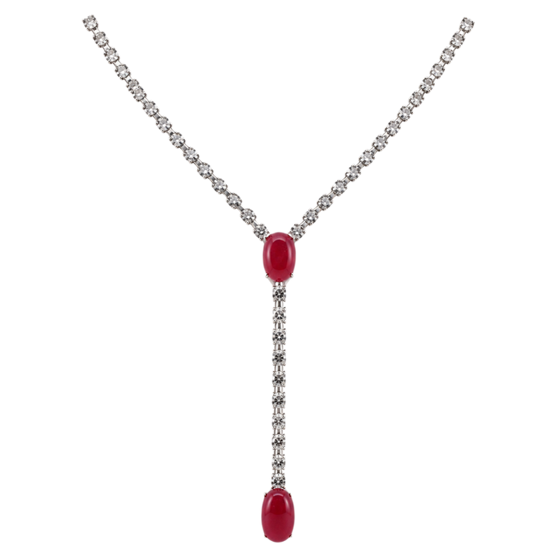925 Sterling Silver Necklace, Genuine Ruby, 97.40 Carats, Red Ruby Gemstone, Decorated with White Topaz, White Topaz, Luxurious Design, Jewelry for Special Occasions. Women's Gifts ราคา 34,700 บาท*ส่งฟรี
