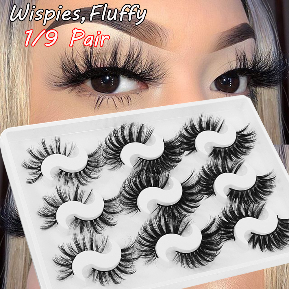 grqs แฟชั่นผู้หญิงทำด้วยมือรูปแบบผสมไขว้ละครหนายาว Wispies Fluffies ขนตาปลอม 3D Faux Mink ผม