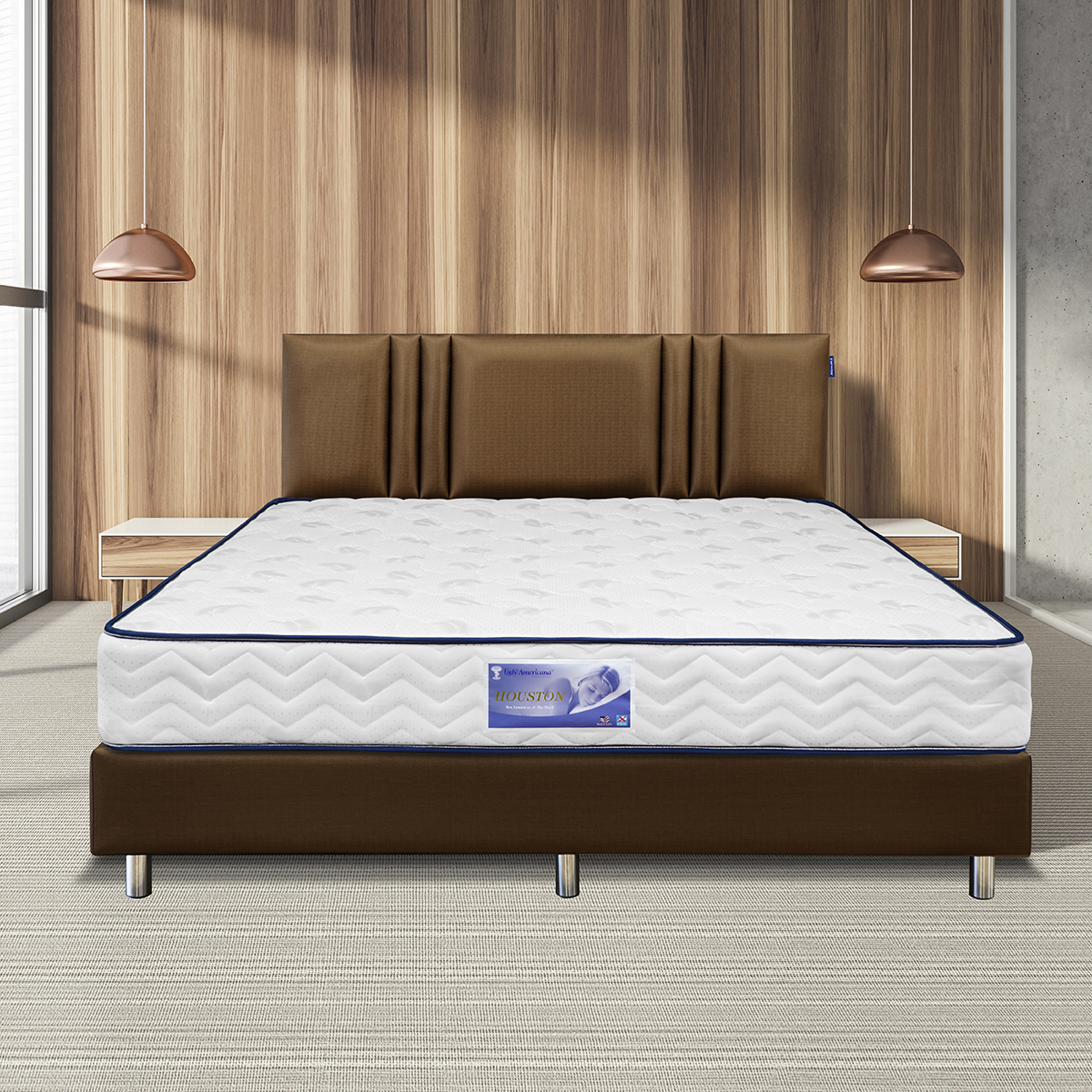 Lady Americana ที่นอนบอร์แนลสปริง รุ่น HOUSTON หนา 8 นิ้ว ฟรี! ชุดเครื่องนอน 5 ชิ้น + จัดส่งฟรี [ รับประกัน 12 ปี ] ราคา 6,990 บาท*ส่งฟรี