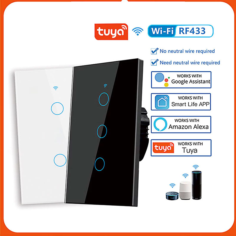 Tuya แป้นสวิตช์ Wi-Fi เปิดปิด ตั้งเวลานอกบ้านได้ผ่านแอป (LSP) สั่งด้วยเสียง Google Home/Alexa Smart Wall Touch Switch ราคา 213 บาท*ส่งฟรี